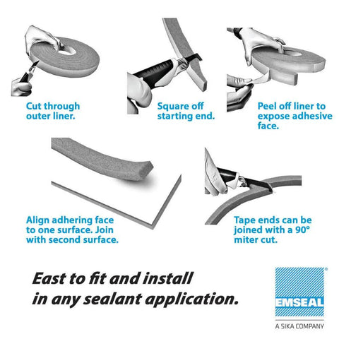 5-Pack All-Purpose Foam Sealant Tape For Windows, Doors And Metal Buildings instructions; cut, align, peel, adhere for installation.