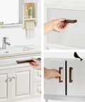 Dark Walnut Solid Wood Cabinet Pulls 2 Pack for cabinets, shown on white drawers, easy to install with natural wood grain, modern style.