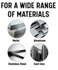 Drill America DWCT343 HSS 2-flute end mill showing metal, aluminum, stainless steel and cast iron.