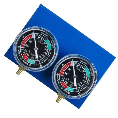 Dual Vacuum Gauge Balancer Kit for 2 Cylinder Motorcycle Carburetors, DIY At Home Balancing With Hoses, Connectors, And Brass Extensions, Improves Throttle Response, Power, Fuel Economy, Smooth Ride, two vacuum gauges on blue backing