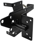 Black Vinyl Fence Gate Hardware Kit With Self Closing Parts And Heavy Duty Hinges Paired With A Lockable Latch close-up of secure latch mechanism