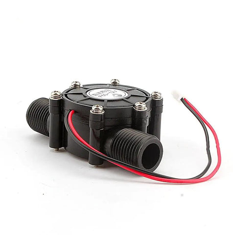 Micro Hydro Water Turbine Generator 12V Off Grid Power System, 10W Output, 220mA Max, Powers 12V Radio And 10W LED Lights, 1.2MPa Max Pressure, Quiet 55dB, Durable 3000h Life, side view with connecting wires