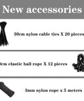 Image showing new accessories: 30cm nylon cable ties, 20cm elastic ball rope, and 3mm nylon rope for 90 Percent UV Blocking Shade Cloth With Grommets For Pergola Patio And Garden, Breathable Mesh Tarp Sun Screen For Outdoor Backyard Use, Ideal For Lawn And Plants, 10 By 12 Feet.
