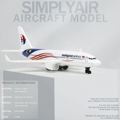 Malaysia 1/400 Scale Airplane Model Kit, Alloy Body With Plastic Base, No Assembly Required, Highly Detailed Display