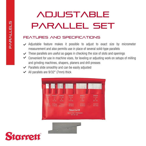 Adjustable Parallel Set for Layout, Gaging, and Inspection, Heavy Duty Precision, Locking Screws, Includes Four Lengths: 1 3/4, 2 1/8, 2 11/16, 3 9/16 Inches, 3/8 to 1 5/16 Inch Range, S154LZ
