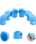 Sky-blue silicone steam diverter set for pressure cooker exhaust vent tube, six pieces spread out, flexible quick install
