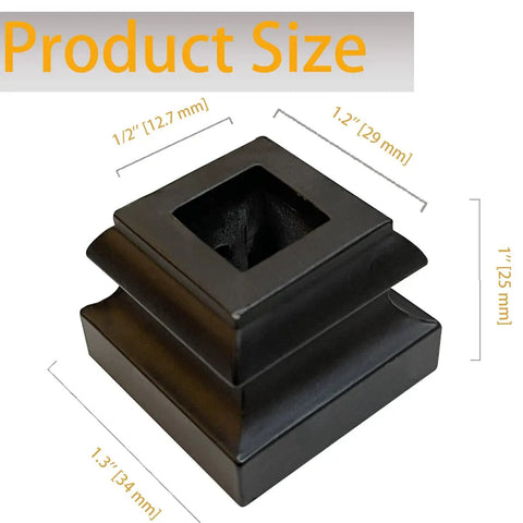 Flat Base Baluster Shoes For Half Inch Square Railings With Screws Satin Black Finish Set Of 30 showing product dimensions