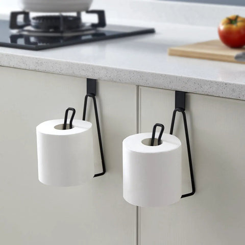 Over The Tank Toilet Paper Holder Stand, Sturdy Metal Tissue Roll Dispenser for Bathroom Storage on Cabinet Door, Black Finish