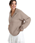 Oversized Fleece Lined Half Zip Sweatshirt With Pocket For Cozy Warmth And Comfort, Coffee Gray X Large Casual Long Sleeve Pullover