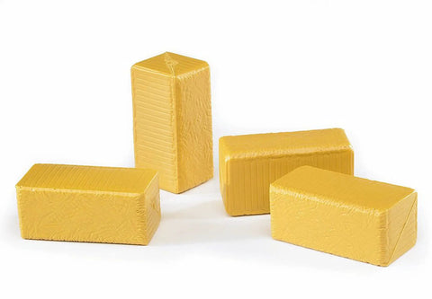 Four 1 To 16 Scale Hay Bale Blocks Set For Farm Toys, Brown ABS Plastic, displayed on white surface