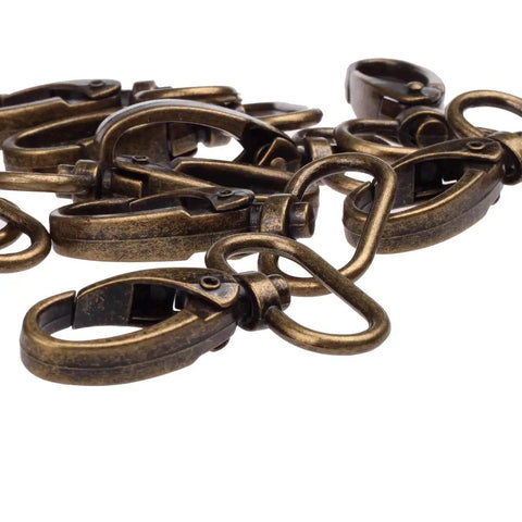 Dead Nuts Sturdy Curved Zinc Alloy Swivel Trigger Clasps For One Inch Webbing Bag Hardware Pack Of Twenty featuring antique brass finish.