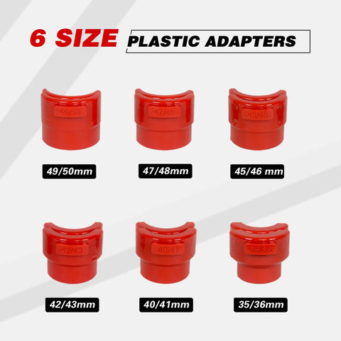 Universal Motorcycle Fork Seal Driver Kit With Twelve Plastic Fork Seal Drivers And Two Steel Bodies For 35 To 50 mm Forks Red