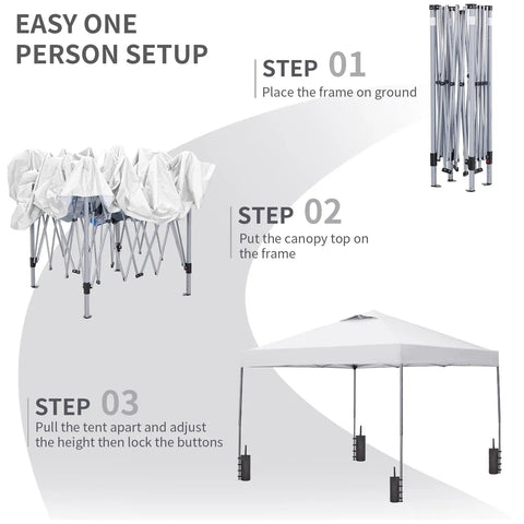 Three-step setup for One Person Setup Ready 10x10 Pop Up Canopy Tent With Sandbags, Easy Up Gazebo For Parties And Camping.