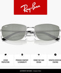 RB3732 00340 56mm Silver Green And Silver Rectangle Sunglasses For Men And Women Unisex Shades Front View
