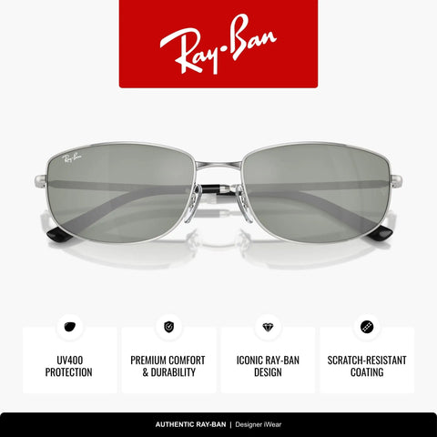 RB3732 00340 56mm Silver Green And Silver Rectangle Sunglasses For Men And Women Unisex Shades Front View