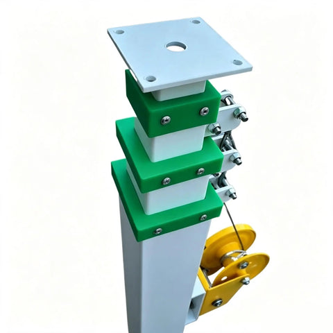 Top view of Pro Grade Manual Telescopic Lifting Mast With Kickass Hand Crank Winch, showing segmented sections and pulley system.