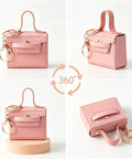 Snag These Hella Adorable Mini Backpack Keychains For Bags And Keys PU Leather Coin Purse in pink with side zipper and keyring.
