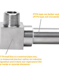 Close-up of Heavy Duty Stainless Steel 304 90 Degree Street Elbow Fitting, showing NPT male to female connection details.