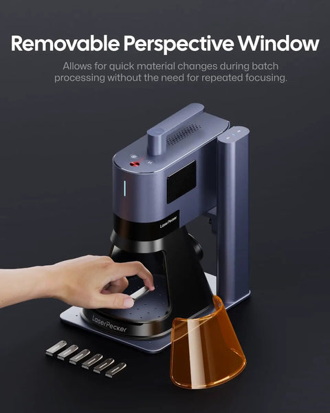 Dual 20W Fiber And Diode Laser Engraver Cutter With Rotary And Slide Extensions, air purifier, showing removable window
