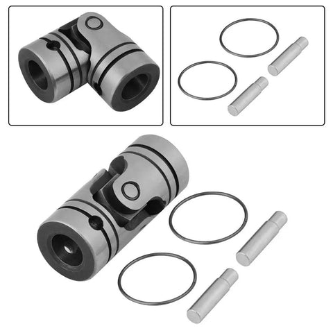 Versatile Universal Joint Shaft Coupling For DIY Steering And Motor Projects 16mm To 20mm Outer Diameter Steel Linkage Connector shown with pins and rings