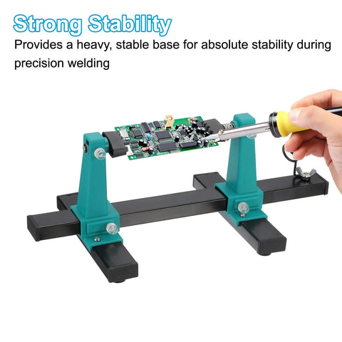 Adjustable PCB Holder With 360 Degree Rotation For Soldering And Desoldering Repairs Heavy Duty Metal Base displaying stability