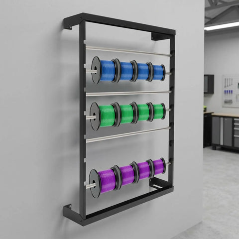 Six Rod Wall Mounted Wire Spool Rack With Adjustable Spacing Built Badass Tough For Garage Or Shop No Sweat Cable Management System.