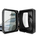 Outdoor Charger Station Cover Box For Tesla Gen 3 Wall Connector And Electric Vehicle Charge Point Weatherproof Cold Rolled Steel Enclosure, open view with charging cable.