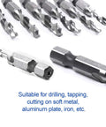 Heavy Hitter Hex Shank Drill Tap Bit Set With Split Point Tips For Smoother Tapping Deburring And Countersinking Metric Or Imperial Fasteners No Sweat Needed, 5pc HSS drill taps.