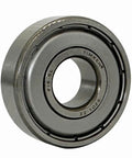 Close-up of 2 Pack 6201ZZ Double Metal Seal Bearings 12x32x10mm, showing steel cage for high-speed rotation in machinery and DIY projects.
