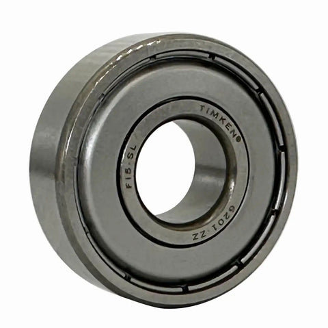 Close-up of 2 Pack 6201ZZ Double Metal Seal Bearings 12x32x10mm, showing steel cage for high-speed rotation in machinery and DIY projects.