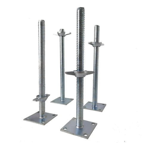 4 Pack Adjustable Leveling Jacks With Base Plate For Baker Style Scaffolding Rock Solid Screw Jacks in silver, various heights