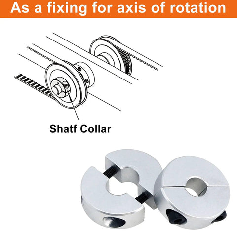 Two Piece Clamp On Shaft Collars, Five Sixteenth Inch Bore, One Inch Outer Diameter, Five Sixteenth Inch Thick, Silver Double Split Design, Aluminum Alloy Construction, Durable Shaft Locks For Machinery And Industrial Use