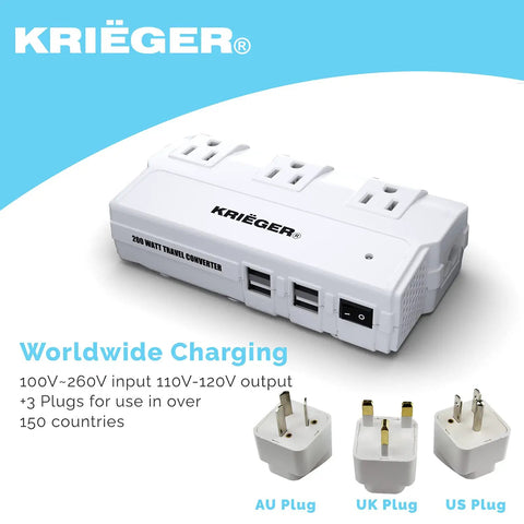 Must Have Universal Travel Adapter And 200 Watt Step Down Transformer With 4 USB Ports And 3 AC Outlets, Worldwide Power Converter 90-265V To 110V, All In One International Power Adaptor For USA EU UK AUS