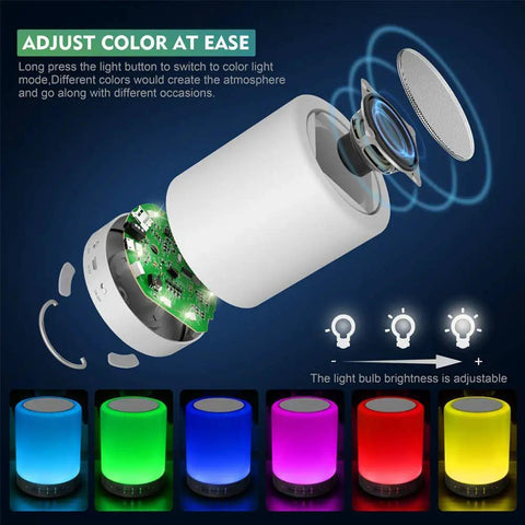 Exploded view of Go-To Smart Touch Bedside Lamp With Bluetooth Speaker Dimmable Color Night Light showing internal components