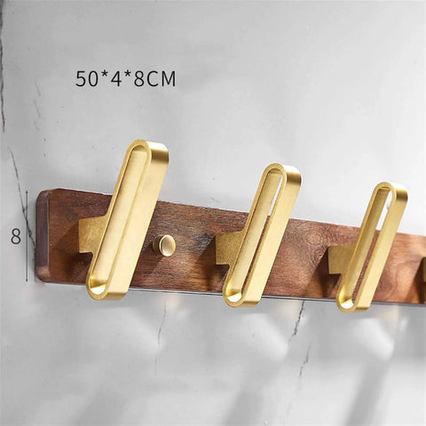Heavy Duty Solid Wood Wall Hooks Slick Brushed Gold Finish Double Arm Coat Rack, 50x4x8CM, perfect for entryway organization.