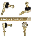 2 Pack M10xM10 Tie Rod Ball Joints Left And Right For ATV UTV Off Road Swing Arm Heavy Duty Upgrade Replacement Parts Universal For Four Wheelers Go Karts Scooters Gold, gold steel joints shown front and side