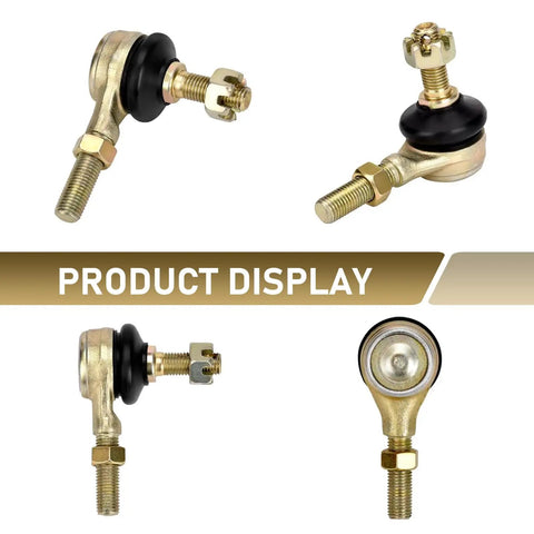 2 Pack M10xM10 Tie Rod Ball Joints Left And Right For ATV UTV Off Road Swing Arm Heavy Duty Upgrade Replacement Parts Universal For Four Wheelers Go Karts Scooters Gold, gold steel joints shown front and side