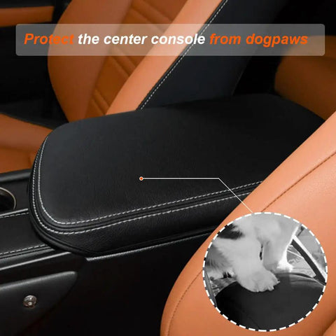 Lexus NX Center Console Armrest Cover 2015-2021 Full Coverage Protector for NX200t NX300h NX300 Black With White Stitching