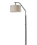 Max Collection Arch Floor Lamp In Black Finish With Round Oatmeal Linen Shade, Modern Transitional Lighting, 25 Inch Height