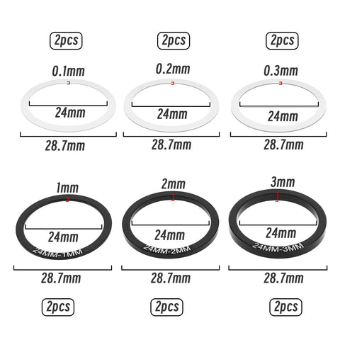 12 Pcs Bike Bottom Bracket Gasket And Crank Spacer Kit For 24mm BB86 91 92 BB30 PF30 Road Riders, 1mm to 3mm spacers and gaskets