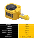 Yellow 20T hydraulic cylinder jack with manual pump, compact car jack (front view)