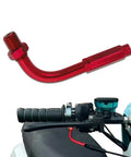 Rock Solid 90 Degree Throttle Cable Adjuster For Dirt Bikes And Street Motorcycles Slick Aluminum Alloy with red finish.
