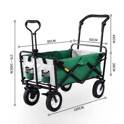 Heavy Duty Portable Garden Cart With Foldable Design Quiet Wheels Adjustable Push Pull Handle Tear Resistant Fabric Large 100 Liter Cargo Space And 100 Kg Load Capacity For Outdoor Garden Beach And Shopping.
