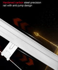 Hardened carbon steel precision rail with anti-jump design for stability and performance.
