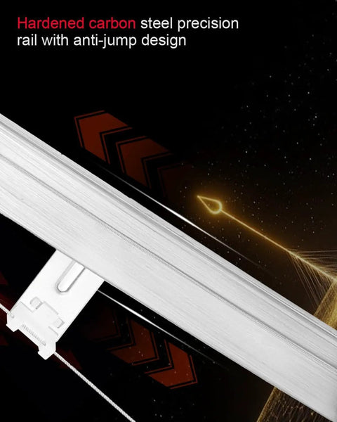 Hardened carbon steel precision rail with anti-jump design for stability and performance.