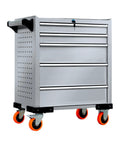 Rolling Tool Cabinet with Lock, 5-Drawer Mobile Tool Chest for Garage, Warehouse and Workshop, Heavy Duty Steel Cabinet with PU Wheels, Large Capacity Storage Organizer, front view