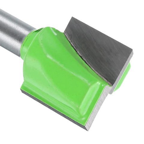 Close-up of a heavy-duty carbide tipped router bit from the Bottom Cleaning Router Bits Kit, 1/4 inch shank, 21/32 inch diameter.