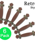 Six Retro Style Leather Furniture Pull Handles Set 6.3 Inch Length for Drawers Cabinets and PU Suitcases Brown Includes 12 Mounting Screws