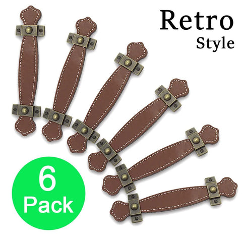 Six Retro Style Leather Furniture Pull Handles Set 6.3 Inch Length for Drawers Cabinets and PU Suitcases Brown Includes 12 Mounting Screws