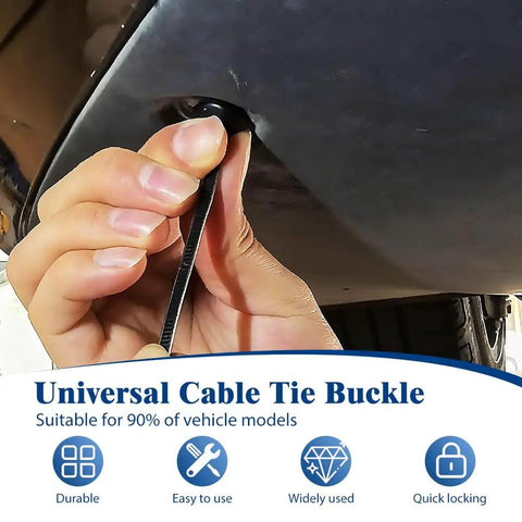 Close-up of Universal Nylon Cable Tie Buckle Self Locking Zip Ties For Auto Body Panels And Bumpers being installed on car.